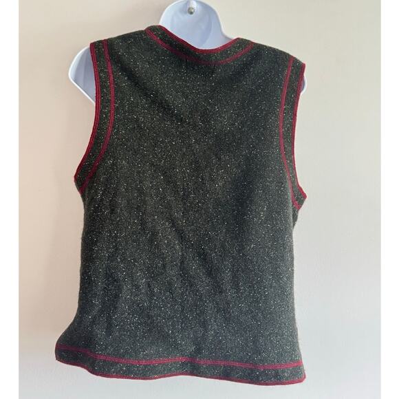 Woolrich Women Holiday Sweater Vest S Green Lambs Wool Plaid Grandmacore - Picture 2 of 6